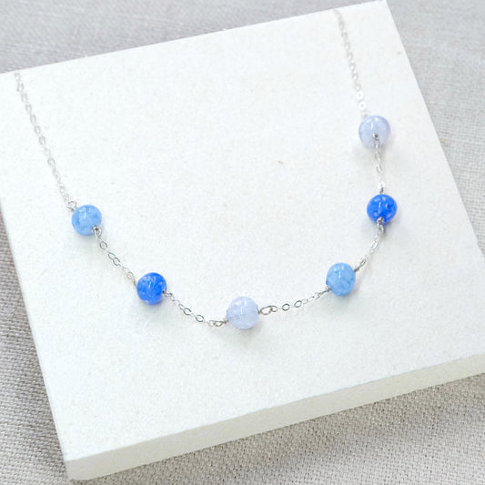 Sky Dancer Pom Necklace - Blue Mix/Sterling Silver