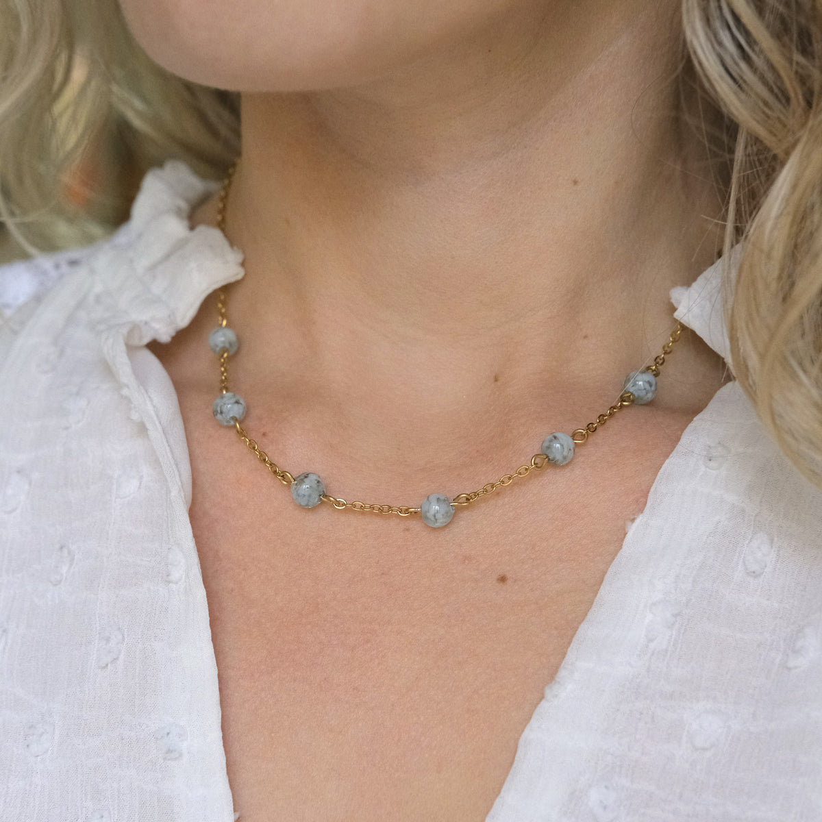 Sky Dancer Pom Necklace - Duckegg/Gold