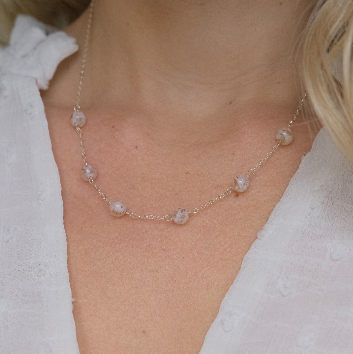 Sky Dancer Pom Necklace - Nude Pink/Sterling Silver