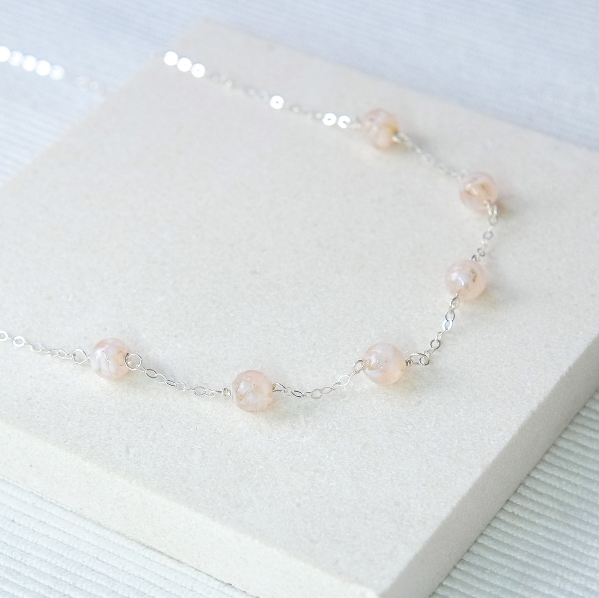 Sky Dancer Pom Necklace - Nude Pink/Sterling Silver