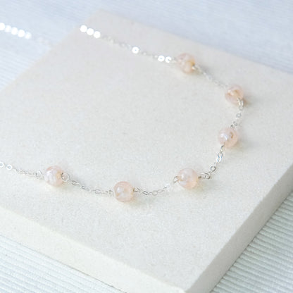 Sky Dancer Pom Necklace - Nude Pink/Sterling Silver