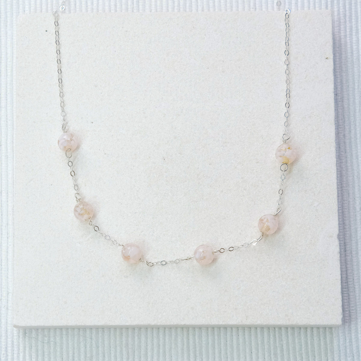 Sky Dancer Pom Necklace - Nude Pink/Sterling Silver