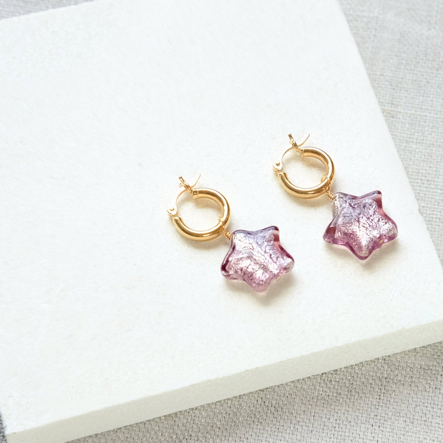 Star Hoop Earrings - Aubergine/Gold Plated