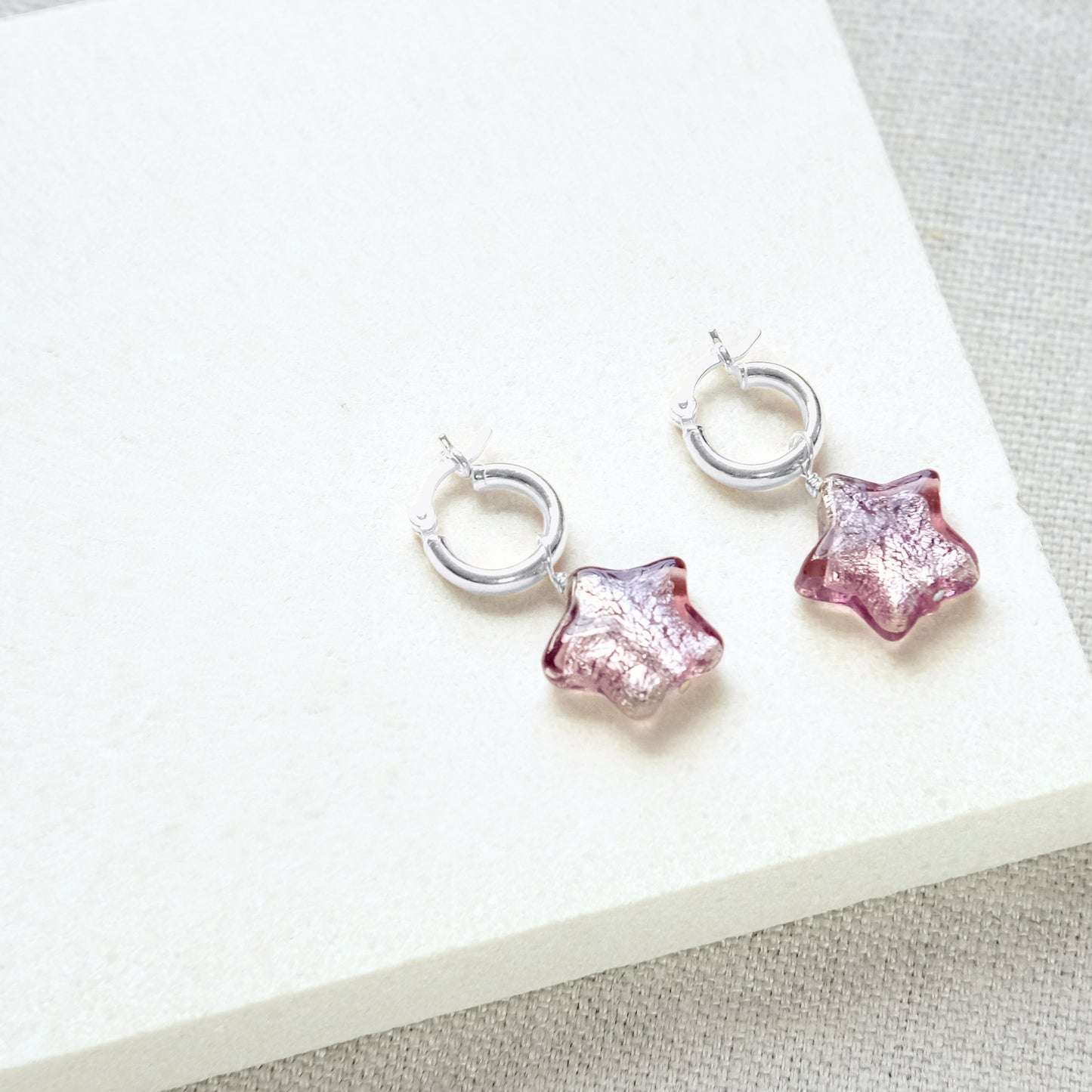 Star Hoop Earrings - Aubergine/Silver