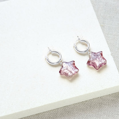 Star Hoop Earrings - Aubergine/Silver
