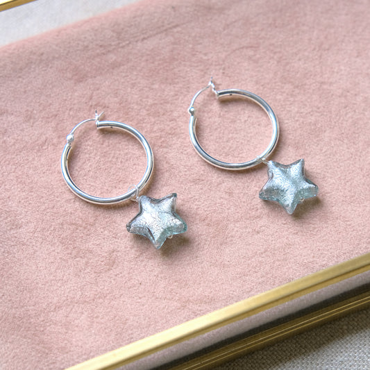 Star Hoop Earrings - Gunmetal/Silver