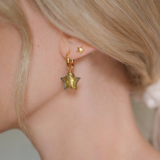 Star Hoop Earrings - Olive/Gold Plated