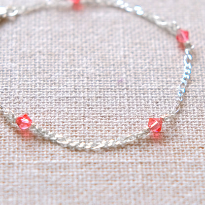 Coral Swarovski Crystal Bracelet - Sterling Silver