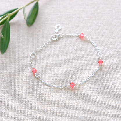 Coral Swarovski Crystal Bracelet - Sterling Silver