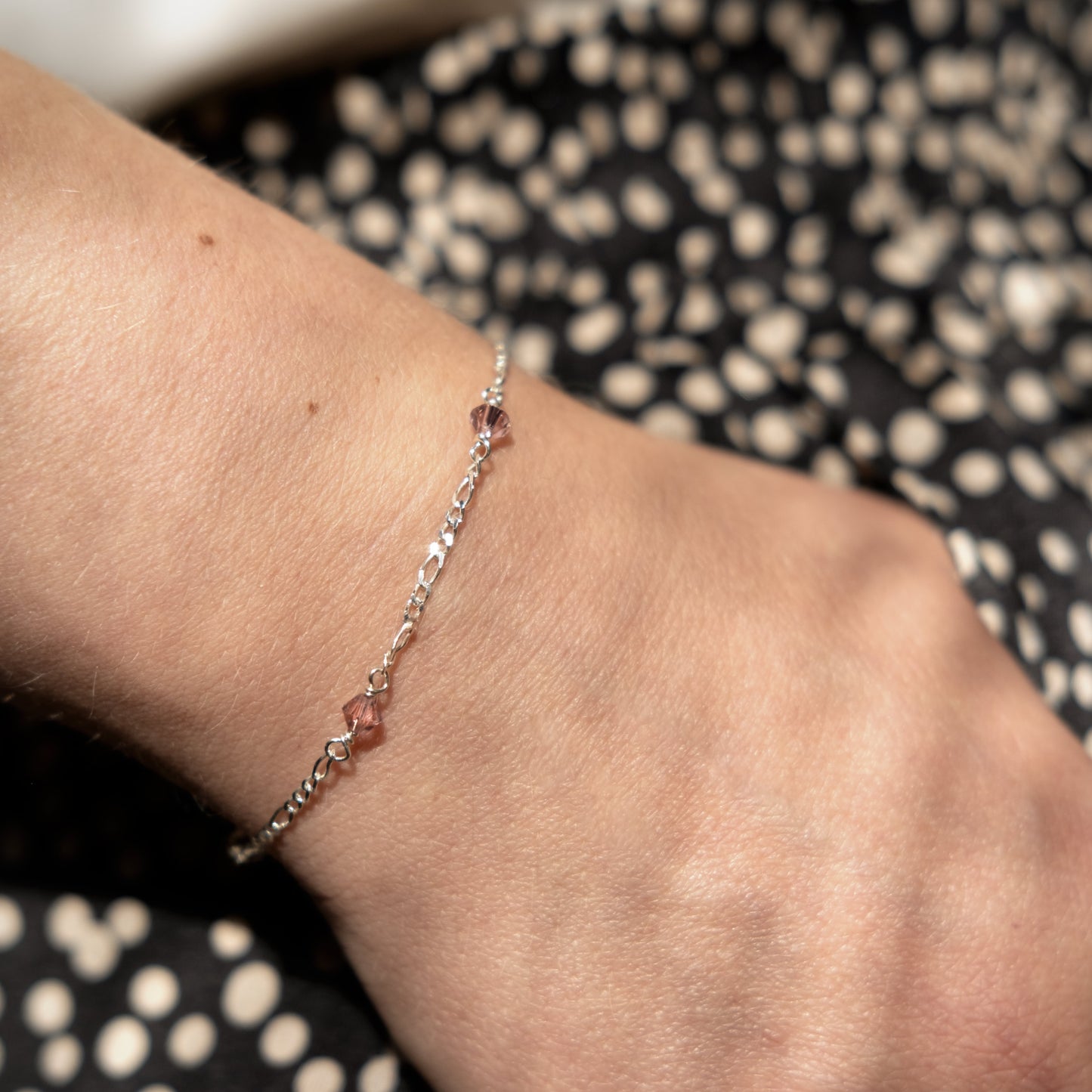 Stardrop Figaro Chain Bracelet - Dusty Pink/Sterling Silver