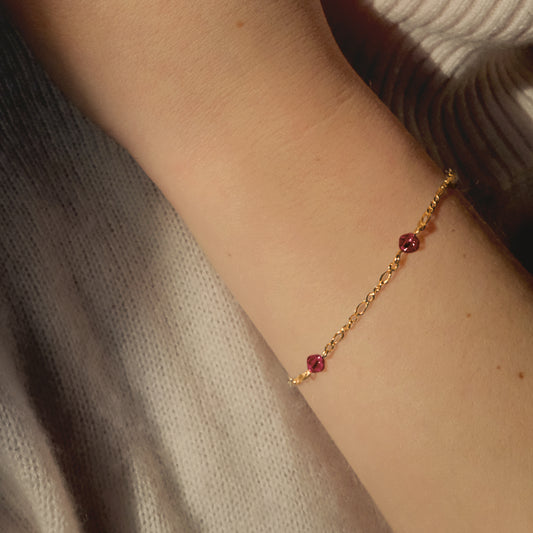 Stardrop Figaro Chain Bracelet - Ruby Pink/Gold Vermeil