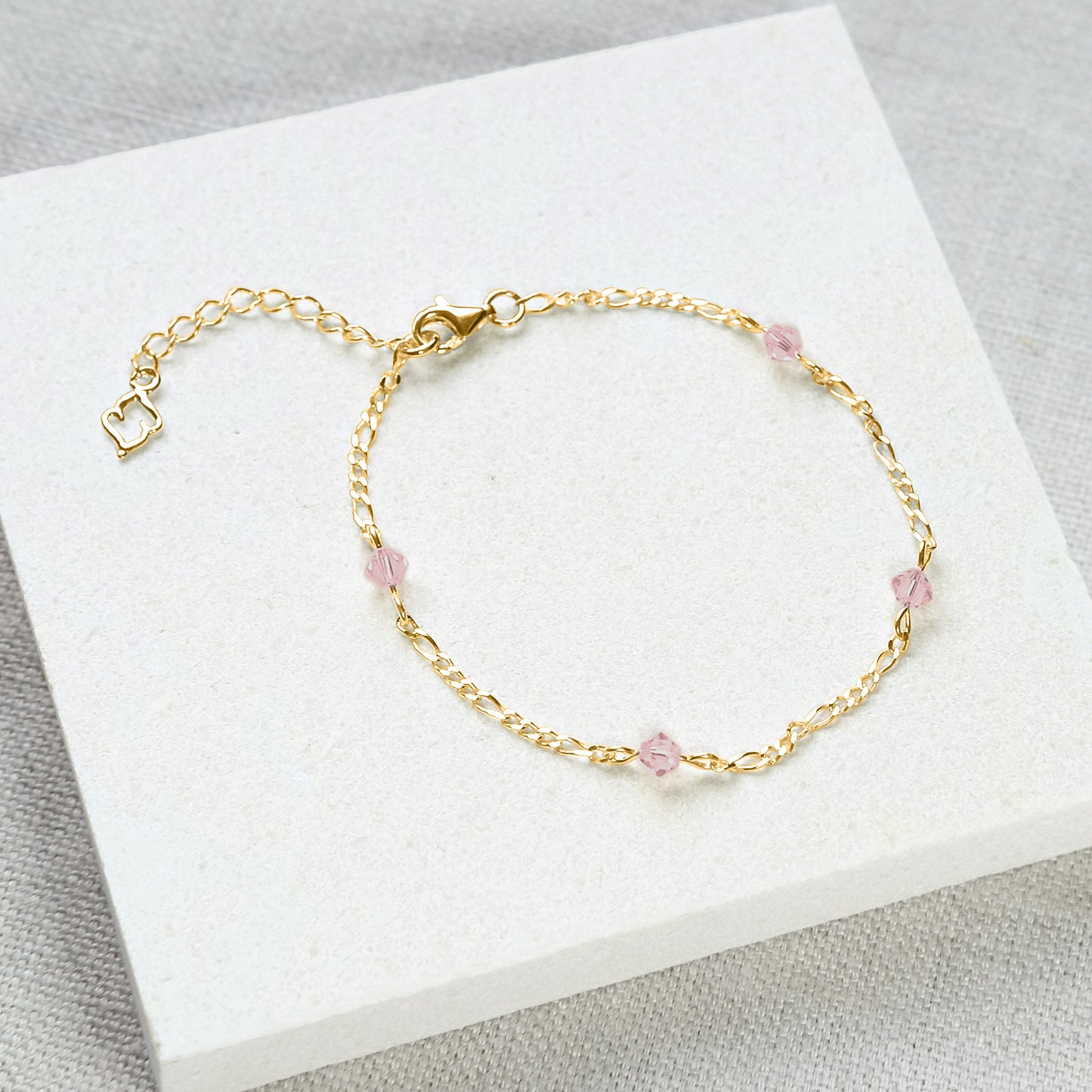 Stardrop Figaro Chain Bracelet - Dusty Pink/Gold Vermeil