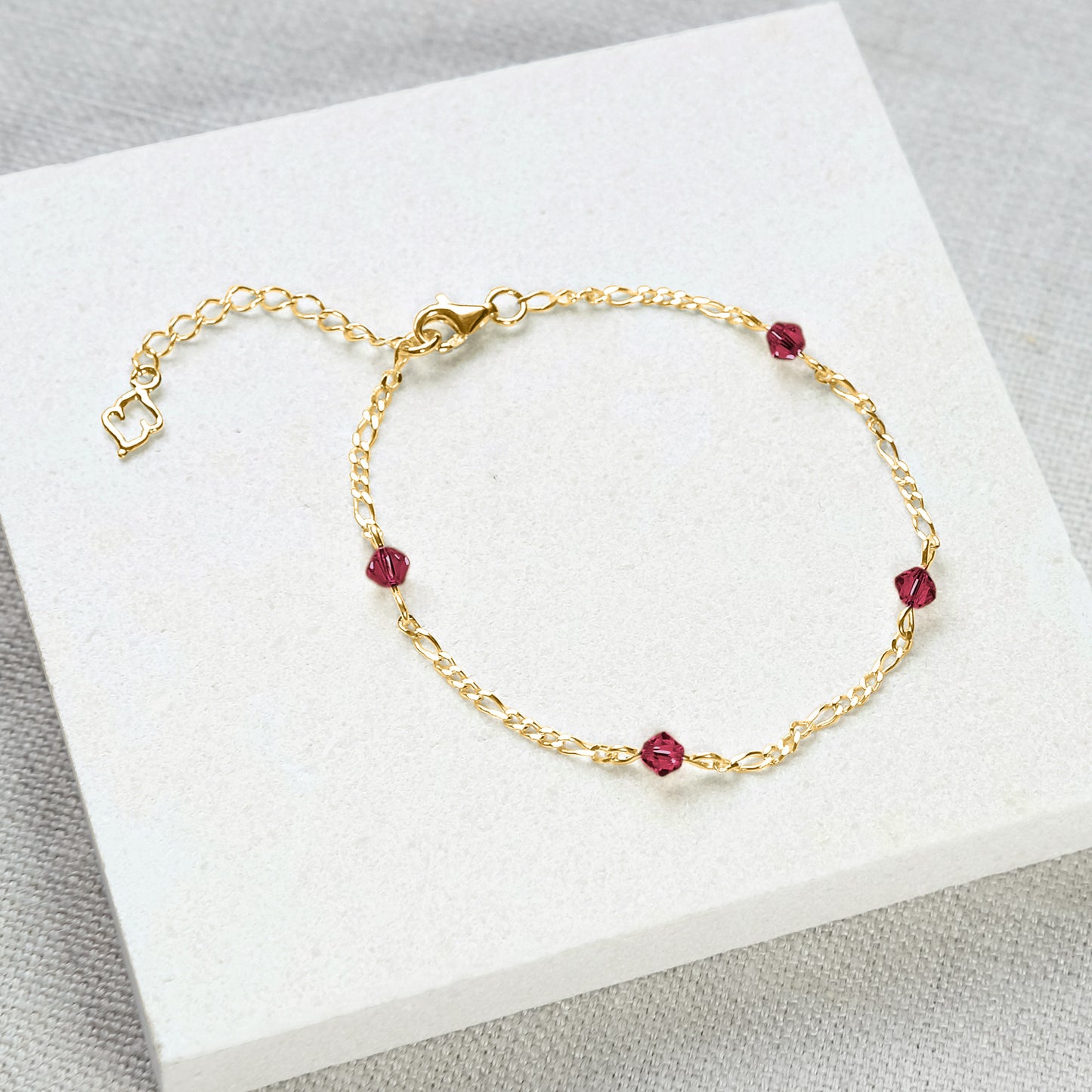Stardrop Figaro Chain Bracelet - Ruby Pink/Gold Vermeil