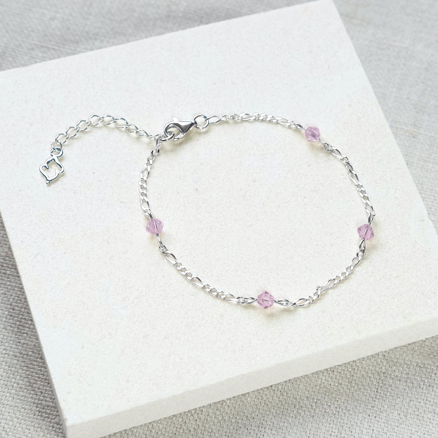 Stardrop Figaro Chain Bracelet - Soft Purple/Sterling Silver
