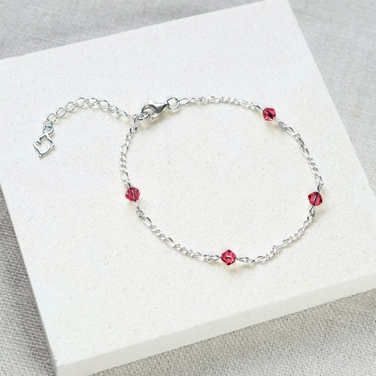 Stardrop Figaro Chain Bracelet - Ruby/Sterling Silver