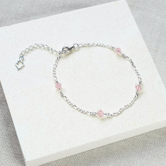 Stardrop Figaro Chain Bracelet - Dusty Pink/Sterling Silver