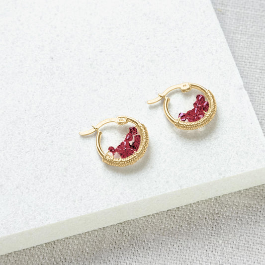 Stardust Hoop Earrings 15mm - Ruby Pink/Gold Vermeil