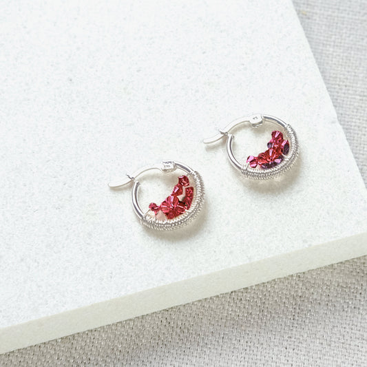 Stardust Hoop Earrings 15mm - Ruby Pink/Sterling Silver