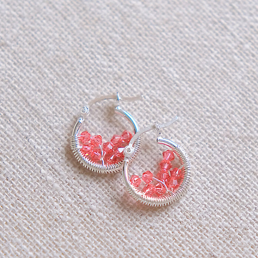 Coral Swarovski Earrings - Sterling Silver