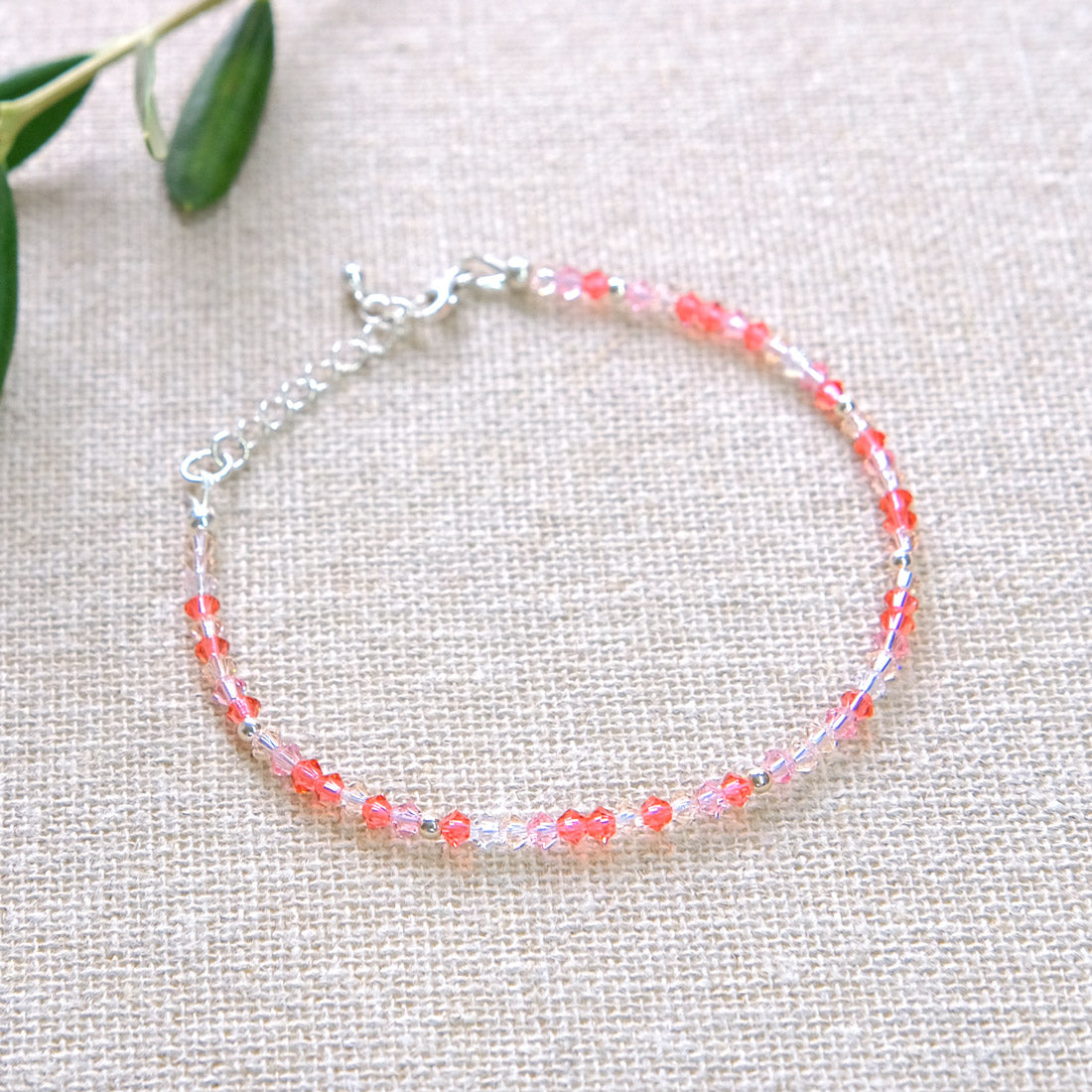 Coral Swarovski Crystal Bracelet - Sterling Silver 2