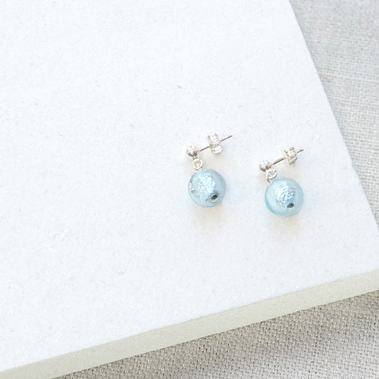 Aquamarine Stud Dangle Earrings - Sterling Silver