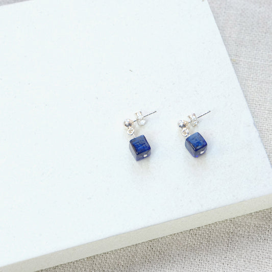 Navy Stud Dangle Earrings - Sterling Silver