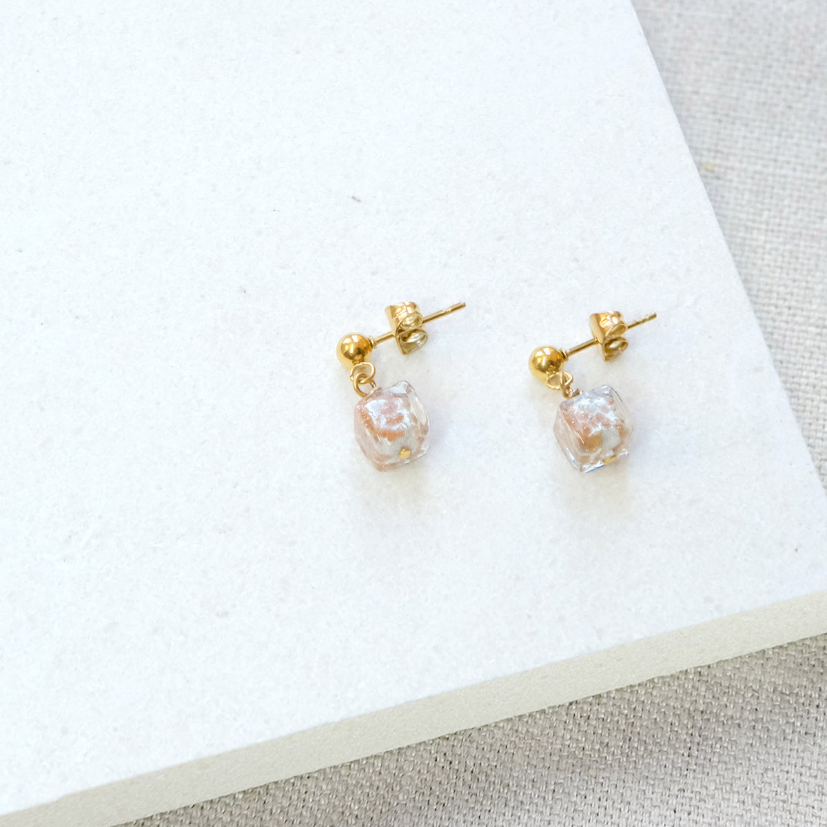 Stud Dangle Earrings - Mixed Metal/Gold