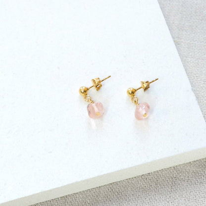 Stud Dangle Earrings - Pale Pink Cloud/Gold
