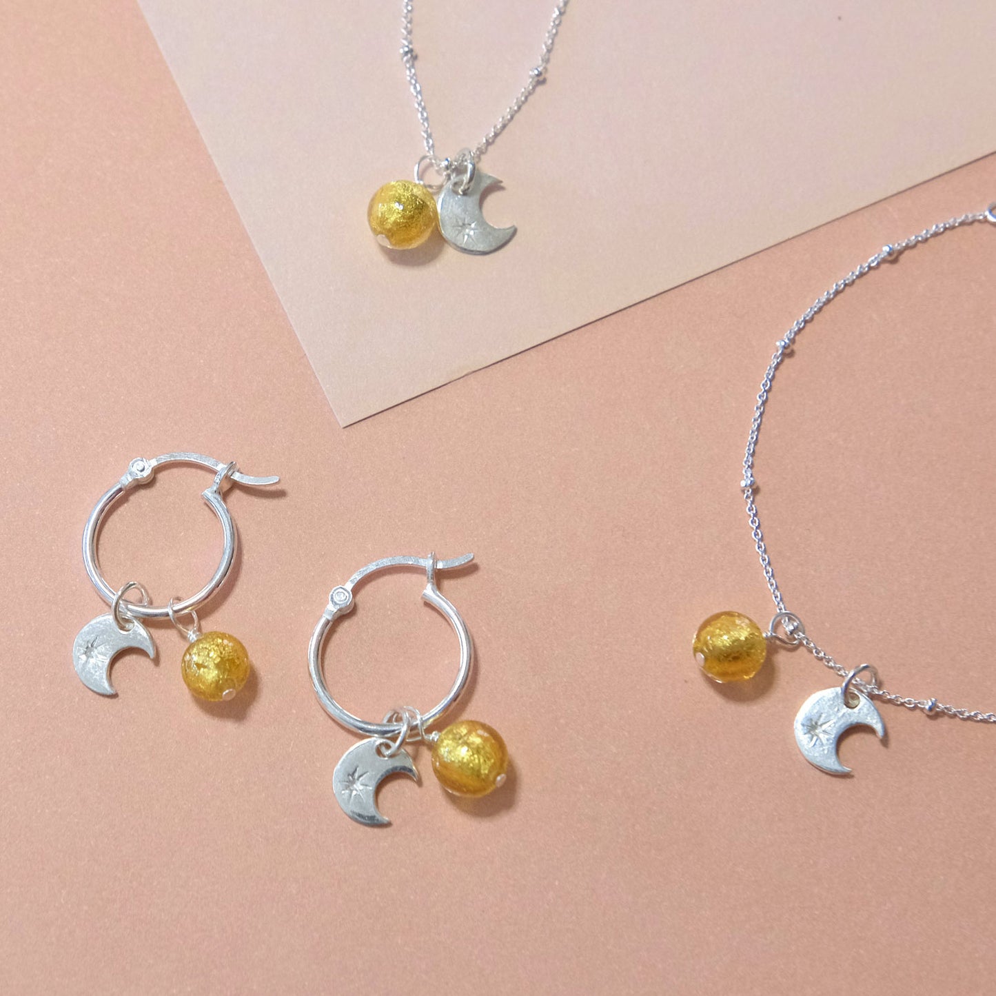 Sun and Moon Pendant Charm Necklace - Sterling Silver