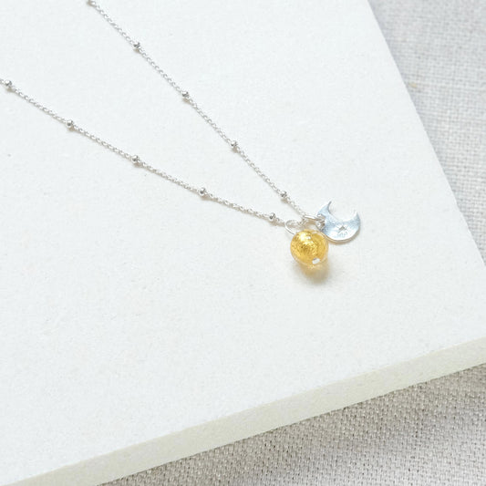 Sun and Moon Pendant Charm Necklace - Sterling Silver