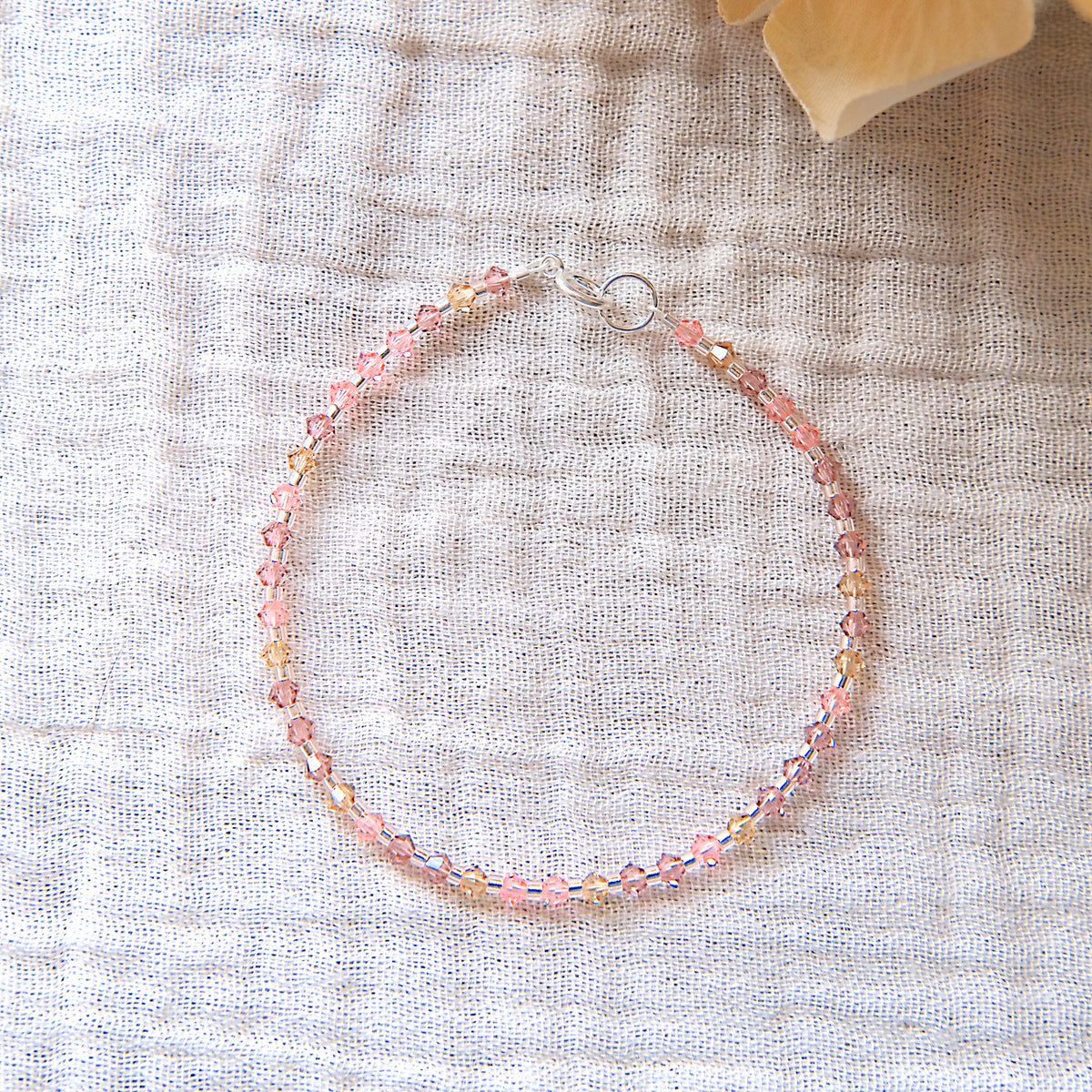 Pink/Amber Swarovski Crystal Bracelet - Sterling Silver