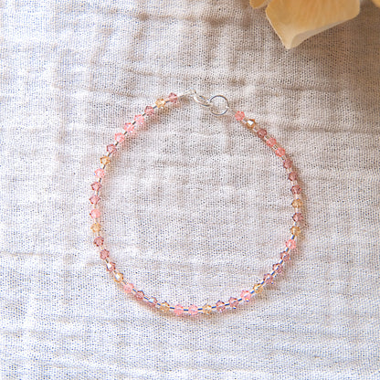 Pink/Amber Swarovski Crystal Bracelet - Sterling Silver