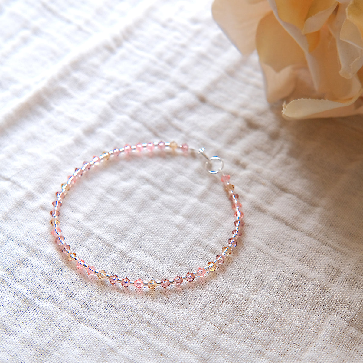 Pink/Amber Swarovski Crystal Bracelet - Sterling Silver
