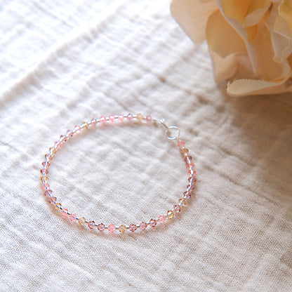 Pink/Amber Swarovski Crystal Bracelet - Sterling Silver