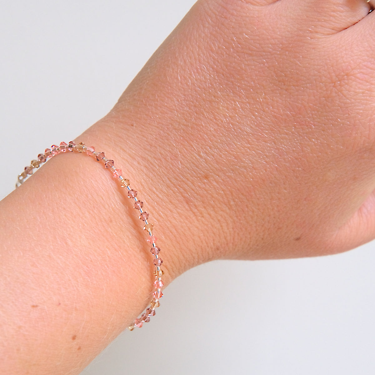 Pink/Amber Swarovski Crystal Bracelet - Sterling Silver