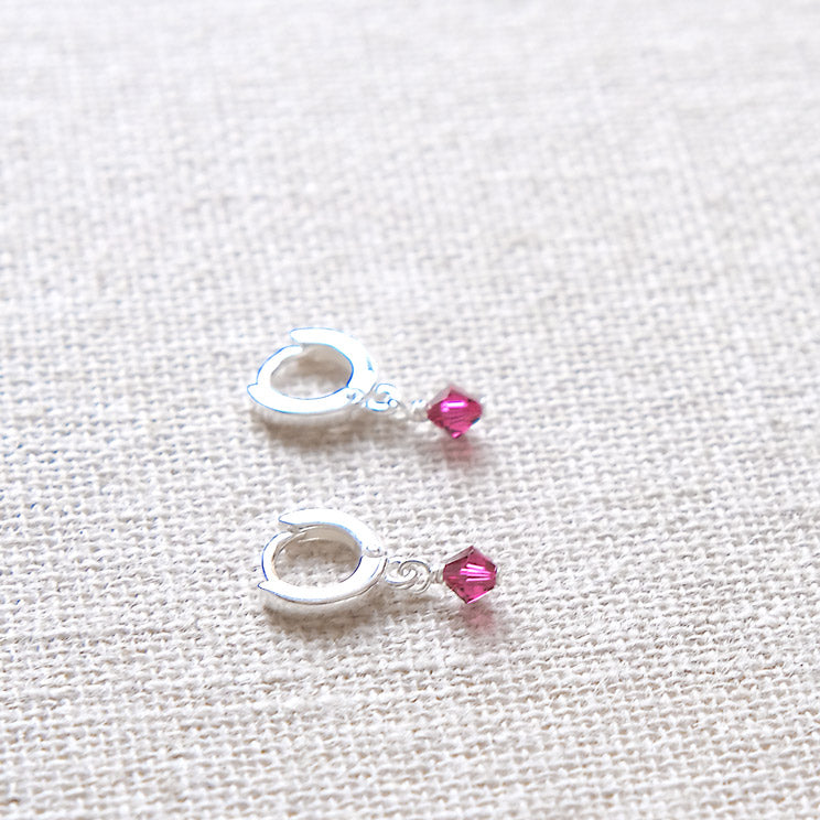 Tiny Swarovski Huggie Earrings - Ruby/Gold Plated