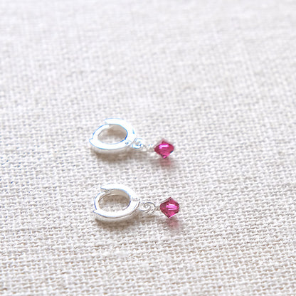 Tiny Swarovski Huggie Earrings - Ruby/Gold Plated