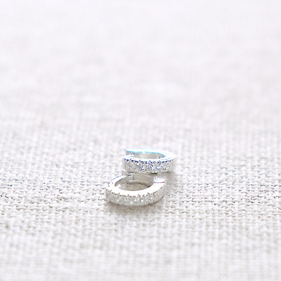 Tiny Pave Huggie Earrings - Sterling Silver