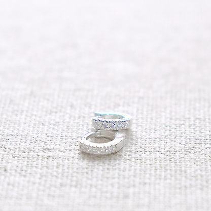 Tiny Pave Huggie Earrings - Sterling Silver