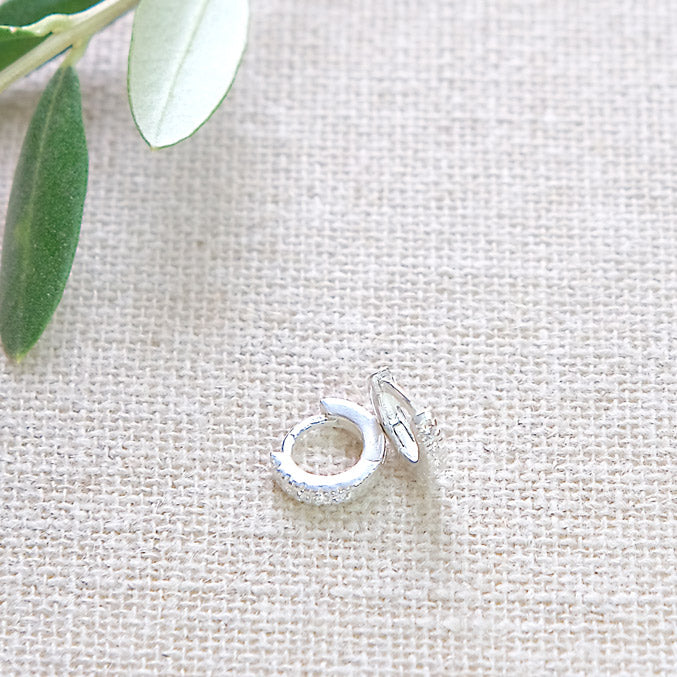 Tiny Pave Huggie Earrings - Sterling Silver