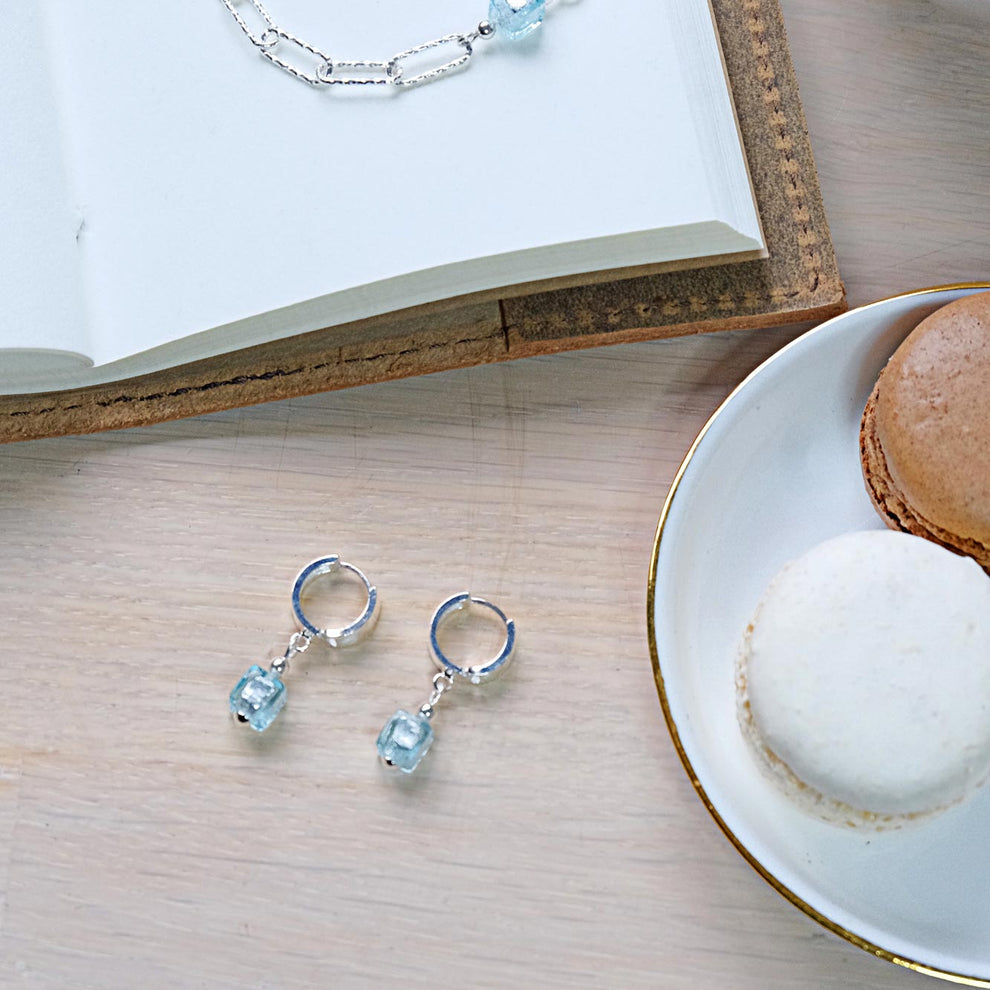 Azure Blue Huggie Earrings - Sterling Silver – Lezzeri