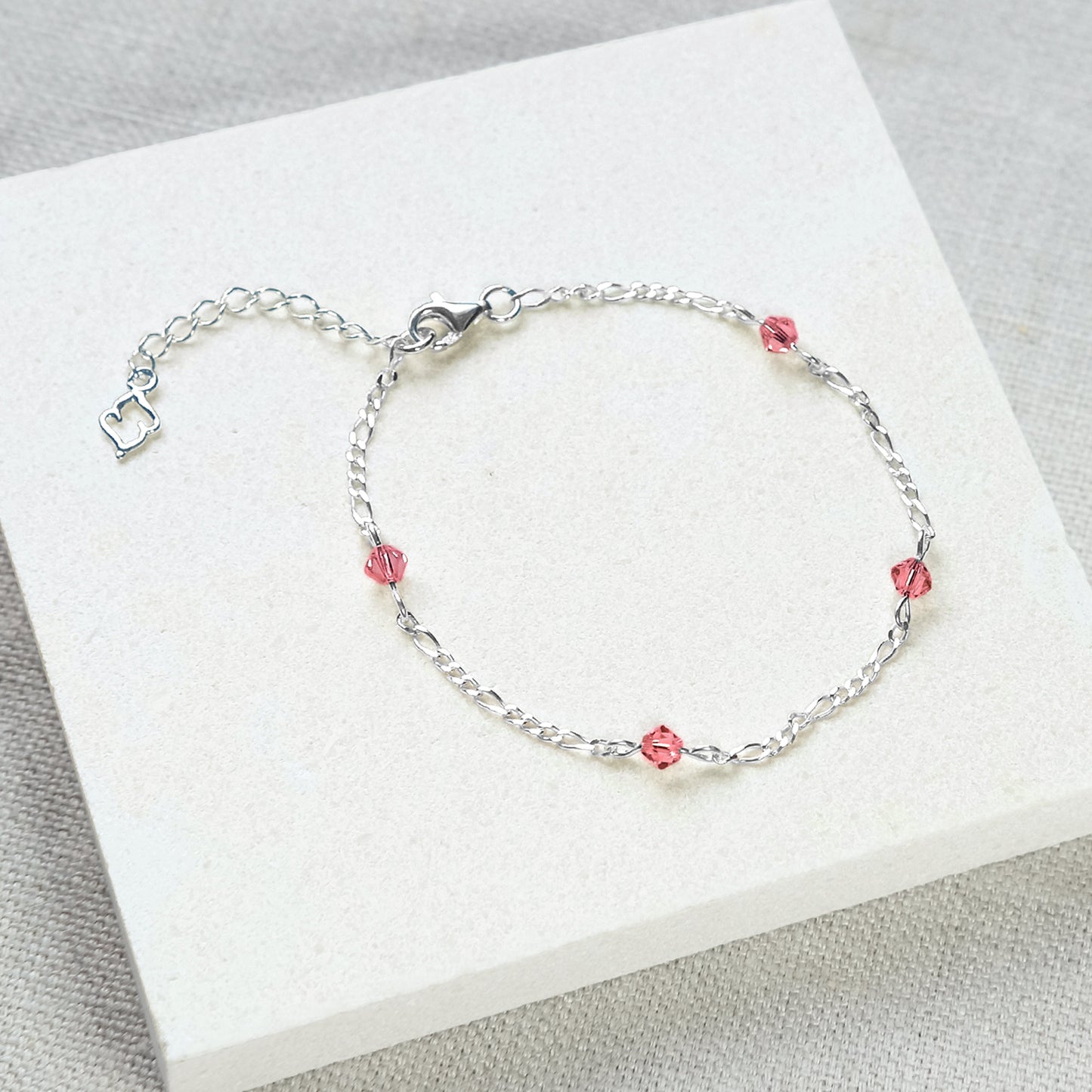Stardrop Figaro Chain Bracelet - Coral Pink/Sterling Silver