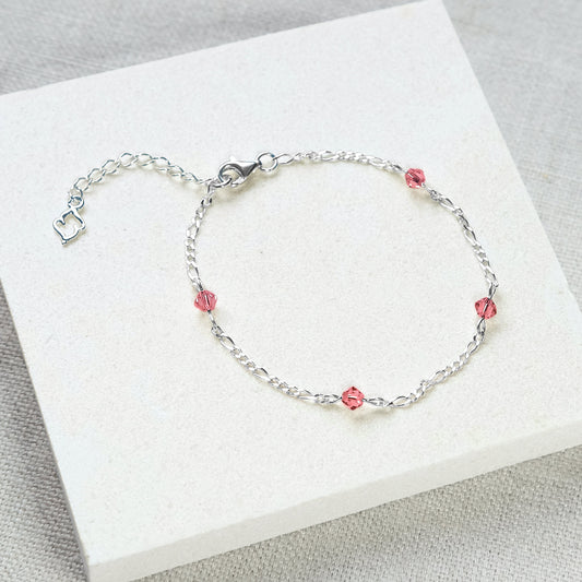 Stardrop Figaro Chain Bracelet - Coral Pink/Sterling Silver