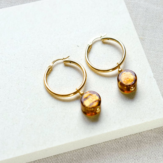 Sun Rock Hoop Earrings - Gold Plated
